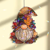 Autumn Gnome Acrylic Suncatcher, Stained Glass Style Fall Leaves Pinecone Harvest Window Hanging, Rustic Thanksgiving Home Decor Gift